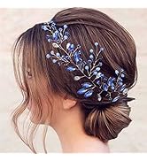 Flayem Braut Hochzeit Haarrebe Blau Strass Haar Ranke Kristall Blatt Stirnband Strass Kopfschmuck...