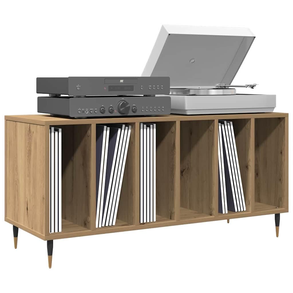 vidaXL Record Cabinet Artisan oak 100 x 38 x 48 cm Engineered Wood, Living Room Storage, Modern Media Unit, Rectangular Vinyl Record Cabinet, Functional Indoor Shelving, Stylish Organisation