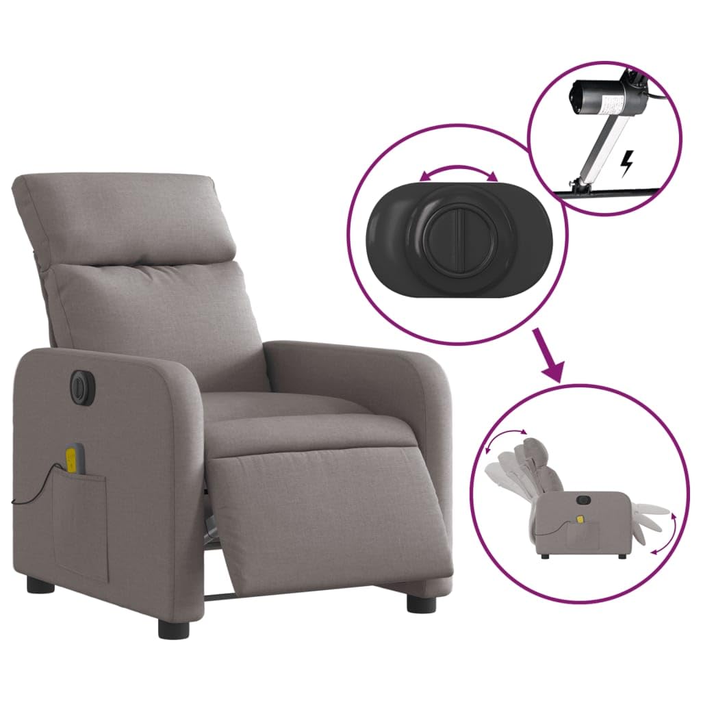 Homgoday Sedia da Massaggio,Poltrona Massaggiante Reclinabile Elettrica Tortora in Tessuto,Reclinabile Relax Massaggiante,Intelligente Poltrona Relax Tutto Il Corpo k