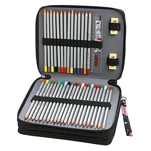 Image of Portable Colored 124 Slots Pencil case Organizer with Printing Pattern for Watercolor Pens or Markers, Pencil Case Organizer for Artist
