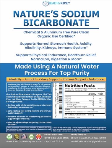 Image of Nature's Sodium Bicarbonate Organic Use Aluminum Free Baking Soda. No Chemical Pure Baking Soda Powder For Health & Wellness. Sodium Bicarbonate 1lb