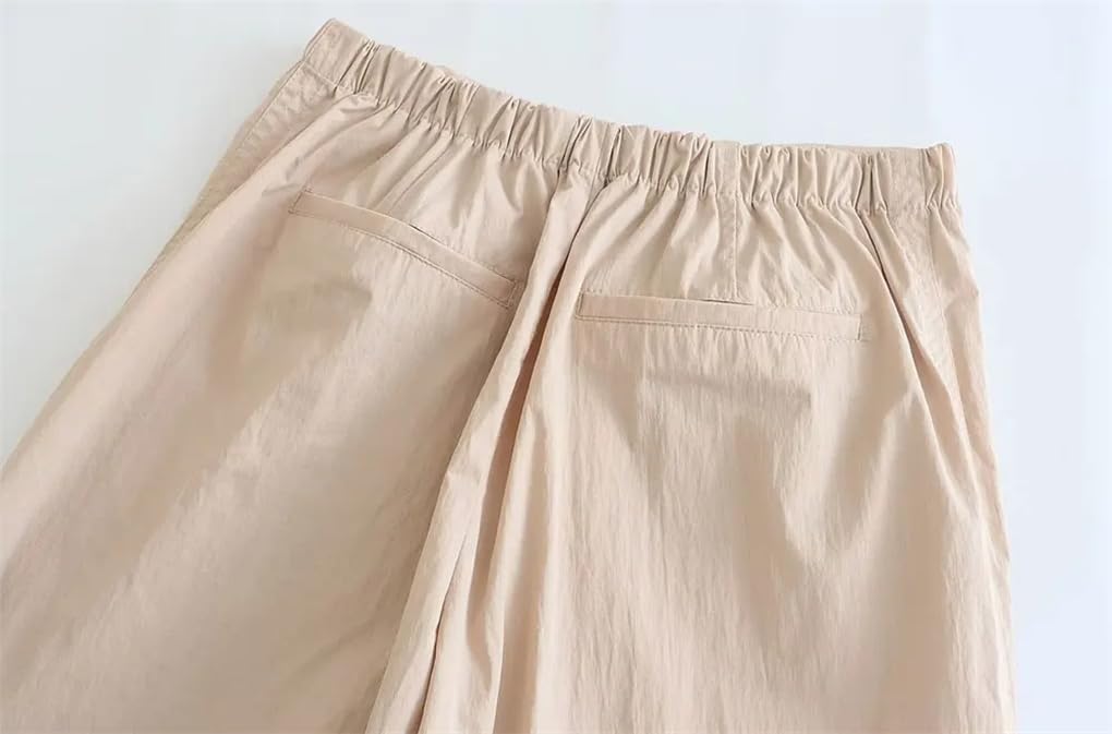 Women's Side Pocket Pleated Vintage High Elastic Waist Drawstring Trousers