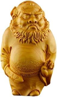 小葉黄楊木彫刻 鍾馗ミニ像(総高7cm)|手のひらサイズの魔除け守護神|天然木手彫り厄除け仏像|車内・卓上・携帯用 開運招福お守り