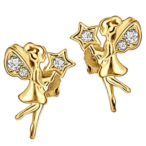 Clever Schmuck Pendientes de oro para niña con pequeñas hadas, ángel, 10 x 7 mm, varias...