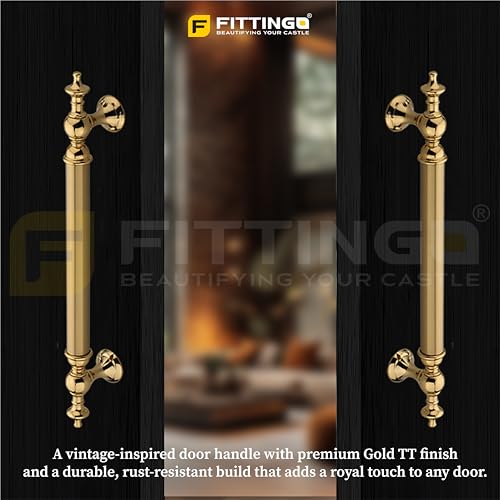 Image of Vintage Royal Main Door Handle | 24 Inch Premium Pull Push Handle for Home, Office, Hotels & Villas | Stainless Steel Gold TT Finish |Hole to Hole 600mm | 3 Years Warranty