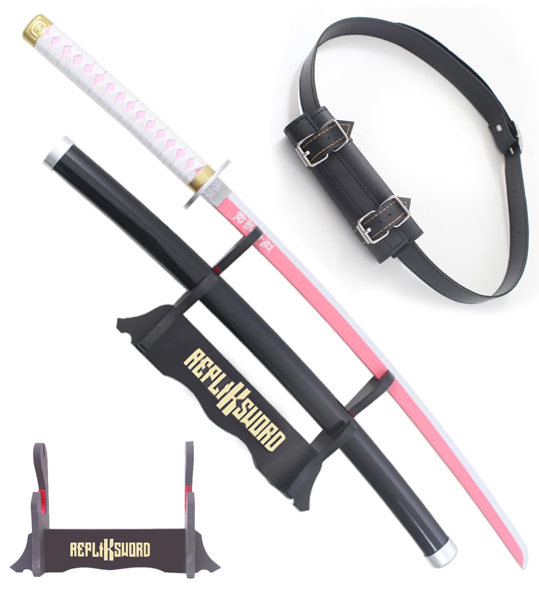 Demon Slayer Katana Kanao Tsuyuri Bois + Presentoir Bois - Sabre Kimetsu No Yaiba Cosplay Noir
