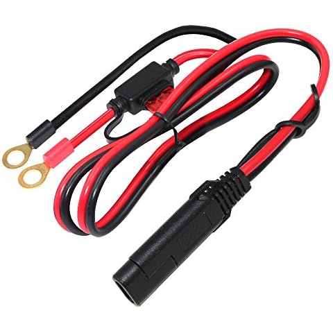 KUNCAN SAE Connector to O Ring Terminal Harness Wire, 2 Pin Lug Quick Disconnect Extension Cable, Eyelet Terminal Charge Cord for Motorcycle, Car, Tractor, 10A Fuse,2FT Cover