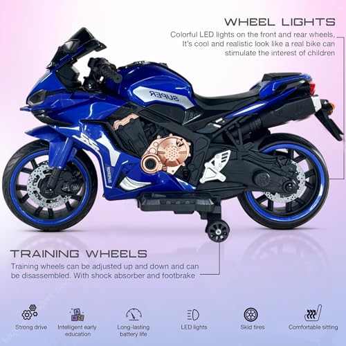 Image of Wishmaster Kids Electric Sports Bike Double Seater | Real Sound & LED Wheel Lights | Bluetooth | Hand Accelerator + Foot Brake | Fully Assembled Toy for Boys & Girls Age 2-10 Years | 6 months Warranty