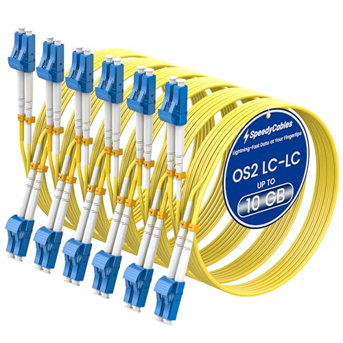 SpeedyCables- 2M-6Pack OS2 LC to LC Fiber Patch Cable 1G/10Gb Duplex 9/125um SMF Single Mode Fiber Optic Cable Cord LSZH(Yellow) - 2M/7ft 6Pack