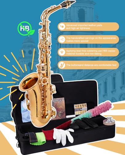 eb alto saxophone - beginner to professional gold finish adult size