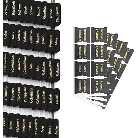 80 Pcs Leather Bible Tabs - 66 Tabs and 14 Blank Tabs Bible Index Tabs Easy Apply - Laminated Bible Tabs for Women Men Study Bible Journaling Book Labels Old and New Testament - Black Cover