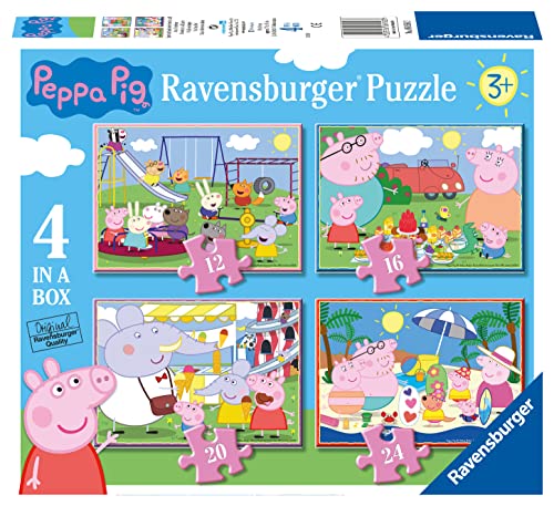 Peppa Pig Ravensburger - Puzzle 4 en 1, Rompecabezas para Niños de 3+ Años, Juego Educativo y Estimulante, 4 Rompecabezas de 12, 16, 20, 24 Piezas