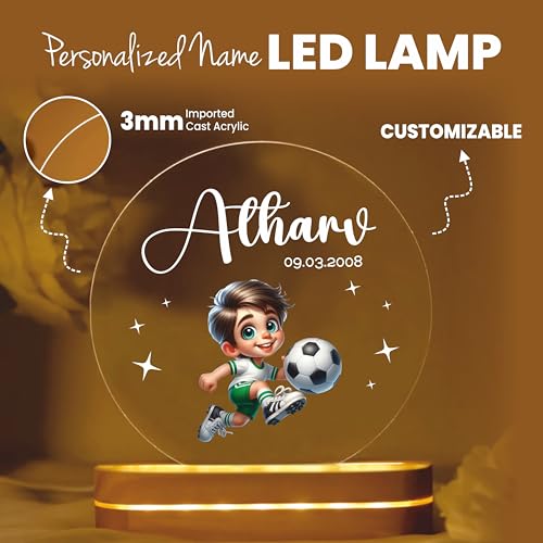 Image of PRINTHUA Personalized LED Night Table Lamp with Custom Name, Unique Gift for Women, Men, Kids, Girlfriend, Boyfriend, Husband, Wife | Perfect for Birthdays & Special Occasions (Football)