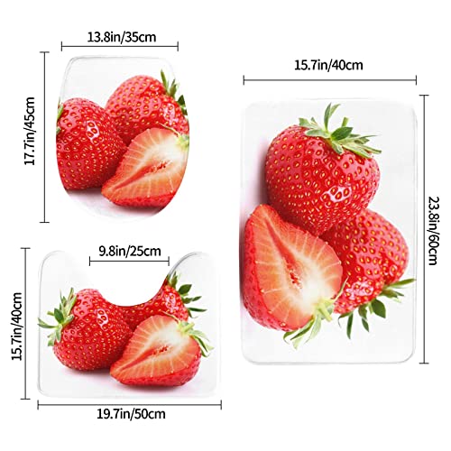 DEPILA Badezimmer 3-teiliges Badezimmerteppich-Set, frischer Erdbeerdruck, 3-teiliges Badezimmerteppich-Set, Badematte + Kontur + Toilettendeckelbezug, rutschfeste Unterlage Sets – Bild 3