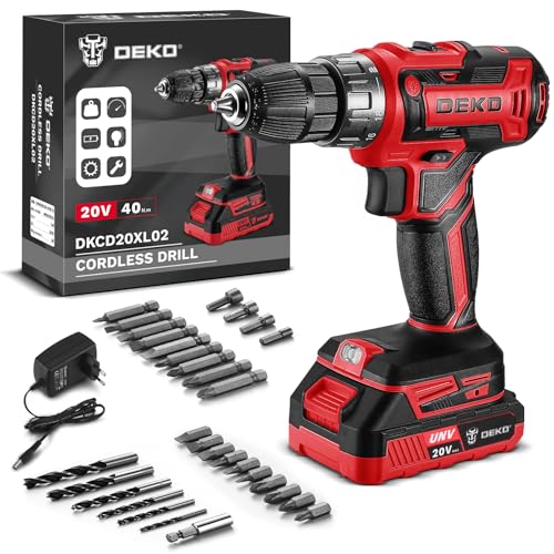 Akkuschrauber Akku Bohrschrauber Akkubohrer Bohrmaschine Schrauber set:DEKOPRO 20V 30 tlg Zubehör 18+1 Drehmomentstufen Schlagbohrschrauber 40Nm Max 2-Gang Bohrer LED Licht - Für Haus Reparatur DIY