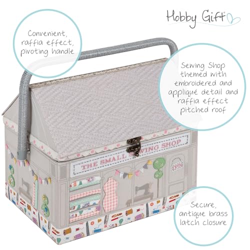 Image of Hobby Gift Sewing Shop Sewing Box Craft Storage Basket with Handle Internal Accessories Tray for Sewing Knitting and Hobby Supplies