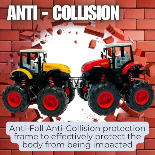 Image of Amitasha Tractor Toy Friction Power Die-Cast for Kids 3-12 Years 4WD Push n Go Mini Monster Truck 360 Flip Metal Vehicle 4 Wheel Drive Stunt Cars Pack of 1