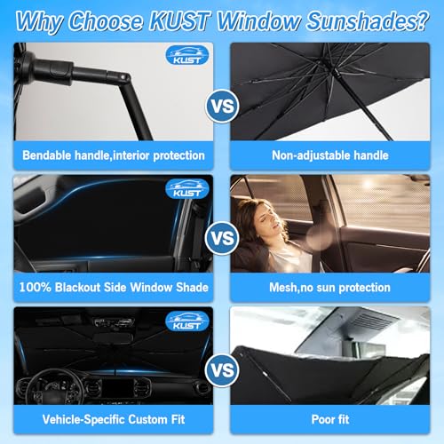 Image of KUST Windshield Sun Shade Umbrella for Toyota Tacoma Double Cab 2016 2017 2018 2019 2020 2021 2022 2023 Rear Window Shades 100% UV Protection and Blackout Privacy 5PCS Car Window Covers Accessories