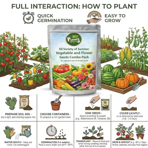 Image of 50 Variety Summer Veg & Flower Seeds Combo Pack (30 Veg + 20 Flower Seeds) | High Germination Garden Seeds Kit for Home Gardening | Suitable for Balcony, Terrace & Kitchen Garden