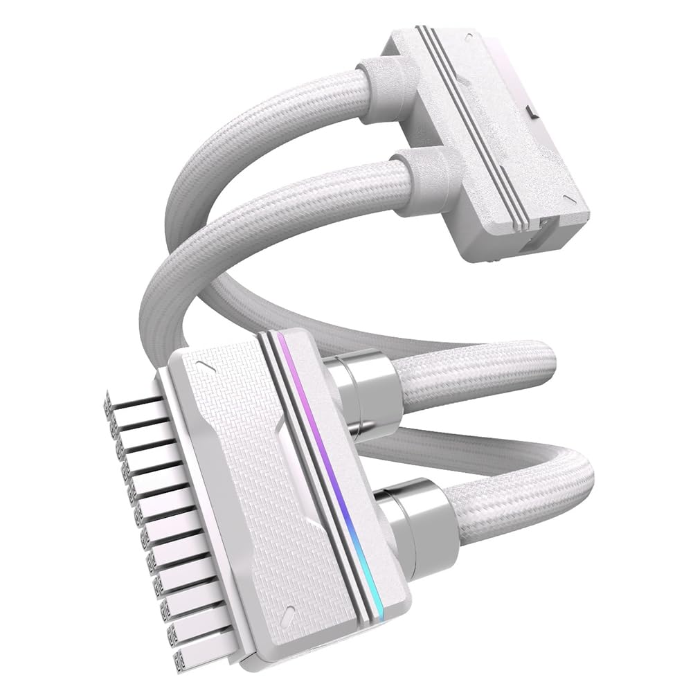 Câble ARGB Modulaire Blanc Entièrement Modulaire de 30 Cm, 5V, avec Éclairage ARGB Synchronisé et Flexible.
