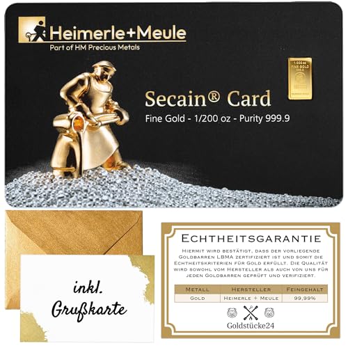 Geschenk aus Gold Goldbarren - Heimerle+Meule - Secain Card - inkl. Geschenkverpackung Grußkarte und Echtheitsgarantie (0 15g Gold)