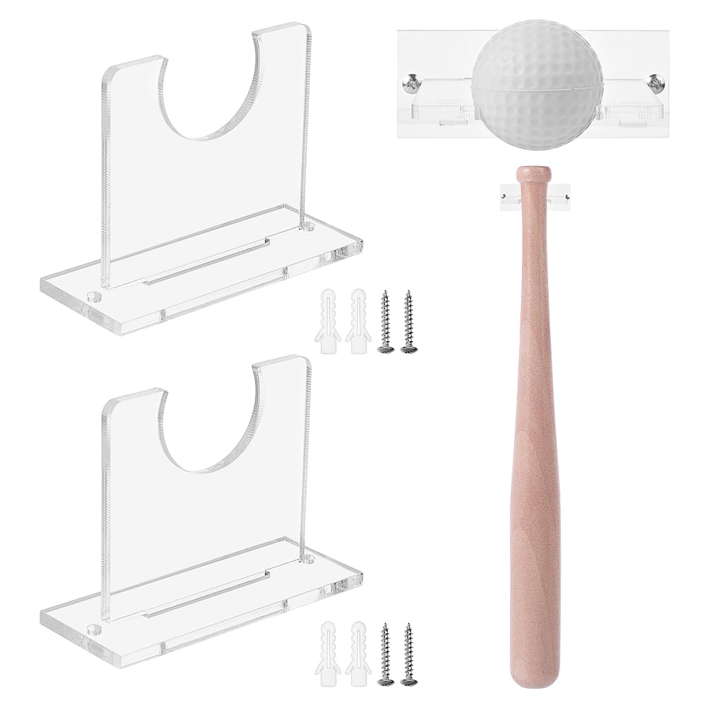 HOBBIESAY 2PCS Acrylic Baseball Bat Holder Wall Mount Baseball Display Rack Memorabilia Vertical Hanging Bat Organizer for Softball Bats Space-Saving Sports Room Decor for Man Cave Garage Dugout