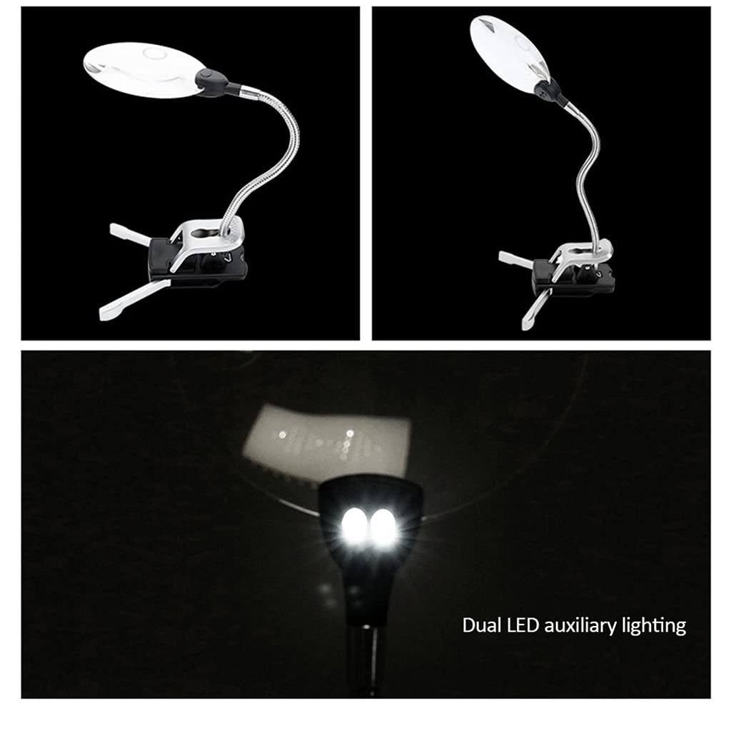 5X 10X Magnifier Iluminada Clip-en Mesa Top Escritorio DIRIGIÓ Lámpara Leyendo Lente Grande Lupa con Abrazadera Reparación