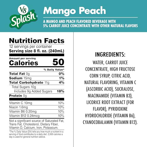 Image of V8 Splash Mango Peach Flavored Juice Beverage, 96 FL OZ Bottle
