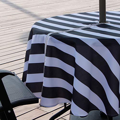 youngseahome Stripe Outdoor Tablecloth Water Resistant Polyester Fabric Table Cover with Zipper Umbrella Hole for Garden Patio Tabletop 60Inch Round,Black by youngseahome - Image 4