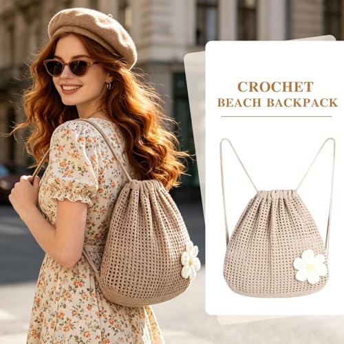 Image of Crochet Tote Bag, Aesthetic Boho Chic Mesh Crochet Handbag for Beach Bag, Hippie Knitted Tote Bag for Women