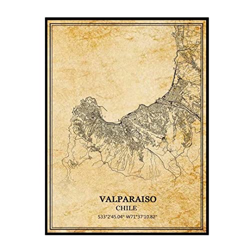 Valparaíso Chile Arte de la pared Vintage Print Poster Canvas Map Artwork Travel Souvenir Gift Home Decor Unframed