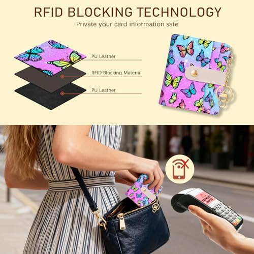 Image of Jogjam Rfid Women Wallet, Small Slim Thin Credit Card Wallet, PU Leather Bifold Cash Zipper Coin Pocket ID Window, for Female Ladies Teen Girls Girly Gifts, Butterfly, Modern