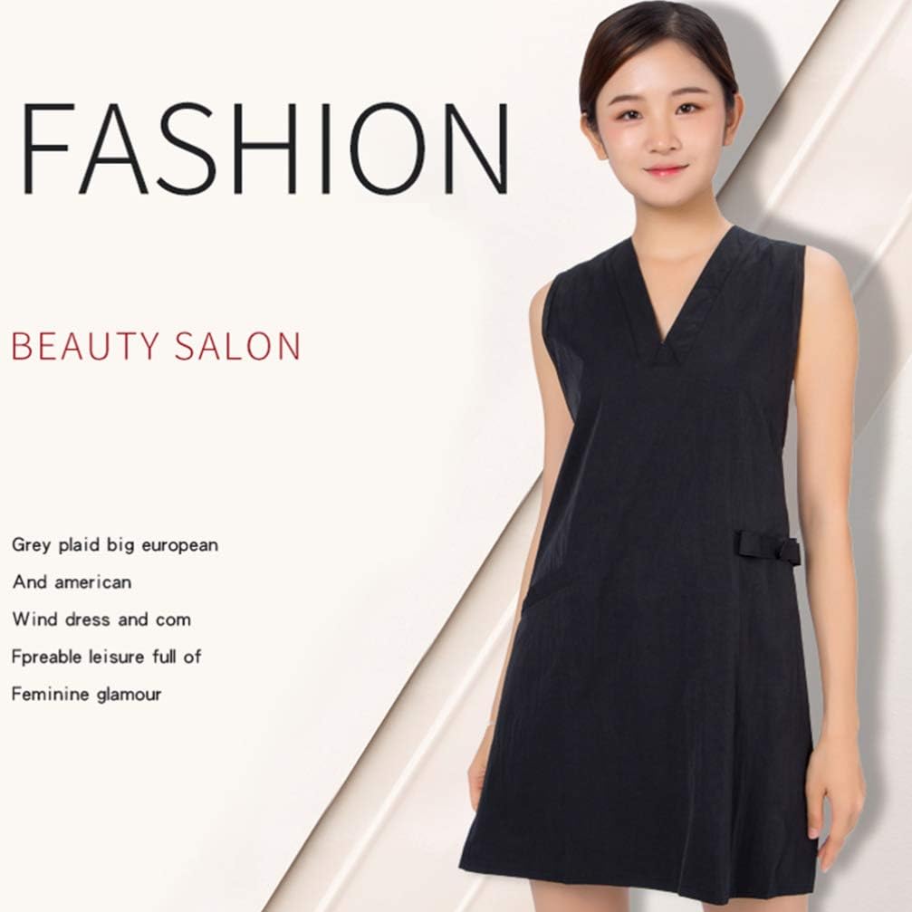 Luxshiny V-Neck Mesh Back Apron Sleeveless Hairdresser Smock with Front Pockets Professional Salon Workwear Protective Stylist Apron for Hairdresser Barber Use - Image 6