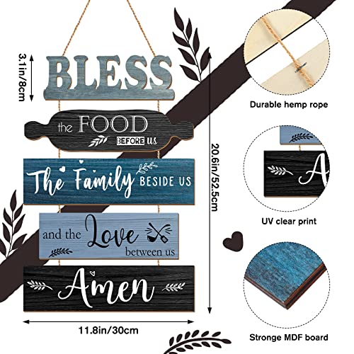 Geetery Bless The Food Before Us Wall Decor Farmhouse Kitchen Decor Rustic Dining Room Wall Art Vintage Country Wooden Hanging Sign(Farmhouse Blue)