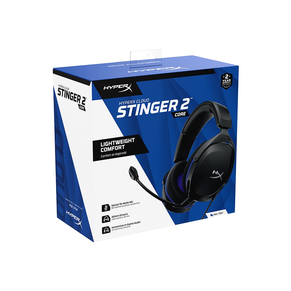 HyperX Cloud Stinger 2 Zestaw Słuchawkowy do Gier PlayStation, Lekki Nauszny z Mikrofonem, 40 mm, Czarny