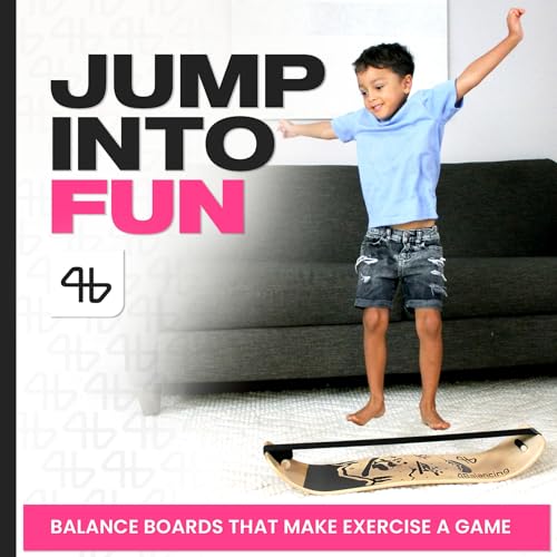 Image of Balance Board for Kids - Slackline Wooden Wobble Board | Balance Trainer for Coordination, Training for Skateboard, Snowboard, Football, Soccer, Baseball, Basketball