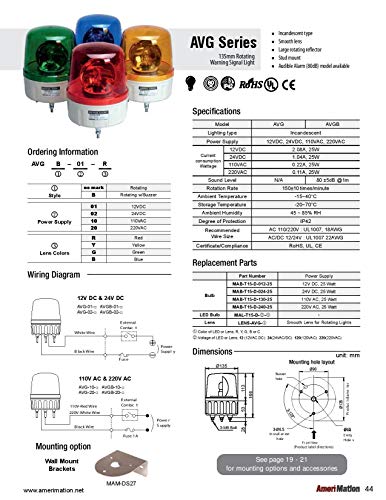 ASG-02-G, Beacon Rotating Light, 86mm Green Lens, Stud Mount, Incandescent Bulb, 24V AC/DC 8W