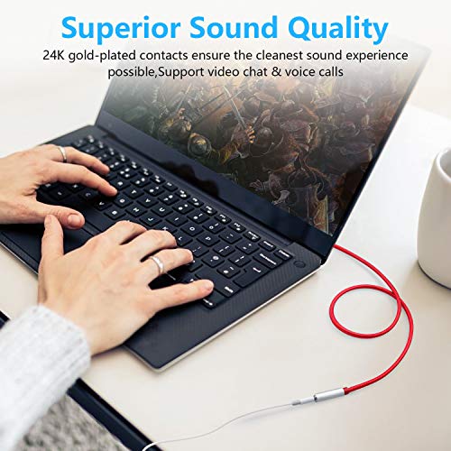 Image of 3.5mm Extension Cable 6.6ft - Headphone Extension Cable Nylon Braided Aux Cord Extender for Smartphones, Tablets, Media Players (No Mic Support) -Red