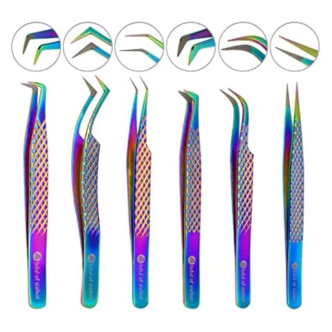 Abdul of Sialkot Fiber Tips Volume Tweezers for Eyelash Extensions, Set of 6,Volume Boot, Made with Perfection Micro Tip (6 Piece Set (Blue) Cover