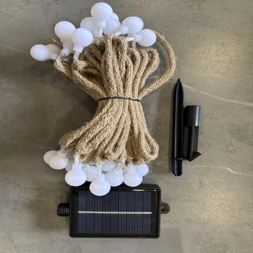 FREMON Guirnaldas Luces Exterior Solar, 8 Modos Luces Solares, 6.5M 30 LED Luces LED Exterior con Función de Memoria, Cadena Luces Solares para Navidad, Jardín, Terraza, Patio (Bolas Blancas)