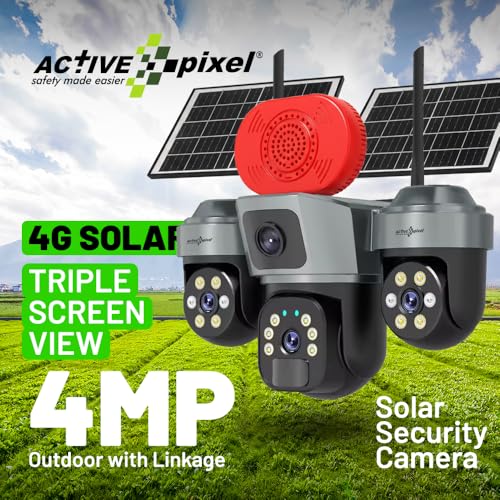 Image of Active Pixel 4Mp Solar 4g Sim Supported with 3 Camera Security System | PTZ 360 + Dual Side Cameras | Motion Detection | Night Vision | Remote Monitoring | Waterproof Outdoor Solar CCTV Light