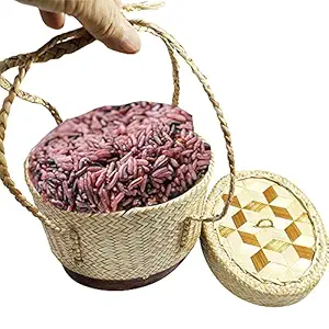 Professional Thai Traditional Sticky Rice Serving Travel Picnic Cookware Basket Handmade ''KRA-Tip'' with Handle for Holder Keeping Sticky Rice After Steaming Keep Sticky Rice Warm Easy to Pick it.