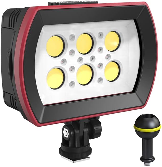 Seafrogs Diving Video Light Waterproof 130FT/40M White Red Blue Light Underwater Photography Fill Lights High Power 6000 Lumens Flash Light with Ball Head YS Adapter for Gopro, Housing (SL-22)