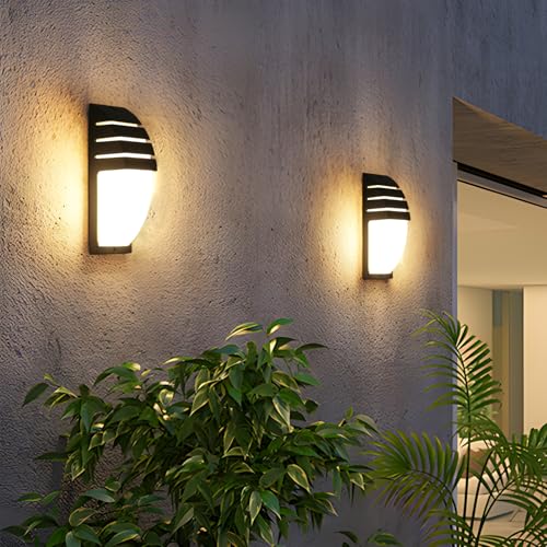 Goeco 2 Pack Applique Murale Extérieure LED, 12W 1300LM IP65 Étanche Lampe Murale 3000K Lumière Chaude, Luminaire Mural Noir pour Cour, Jardin, Chambre,...