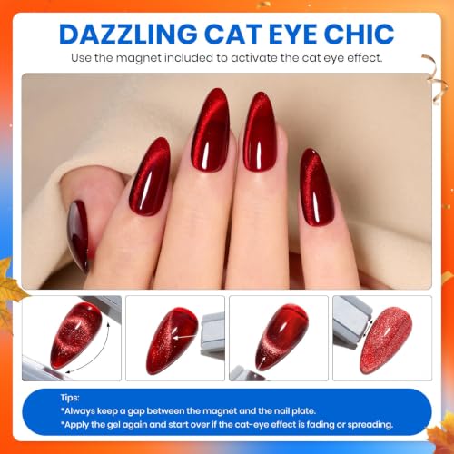 Image of Beetles Fall Gel Nail Polish Colors Set - Red Yellow Cat Eye Gel Polish