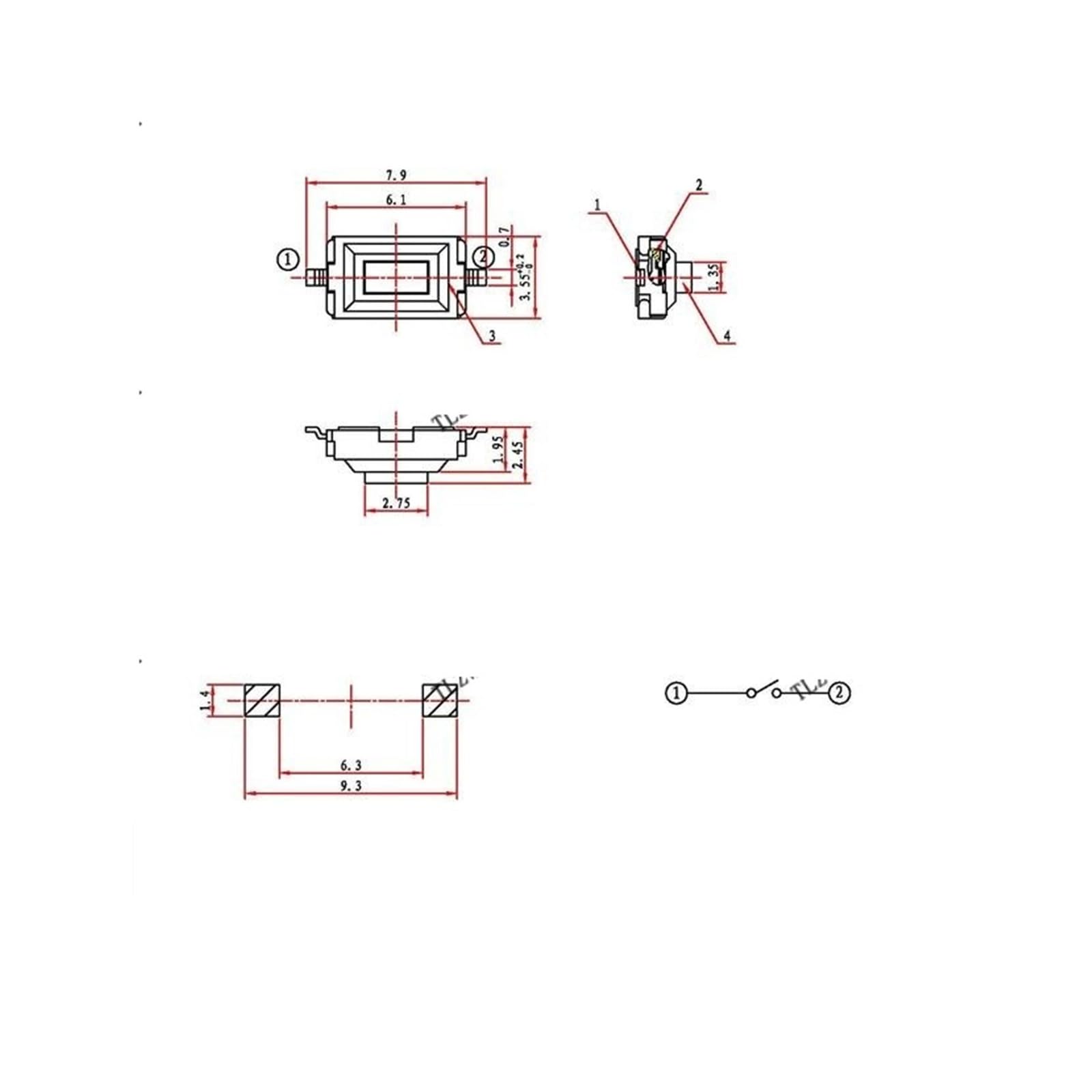 1000 sztuk przełączników dotykowych 3 x 6 x 2,5 mm, 3 x 6 x 2,5 mm SMD, biała głowica przycisków (Reel Packing)