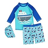 キッズ 子供用 水着 ベビー水着 UVカット ラッシュガード 長袖 船柄 3点セット キャップ付き