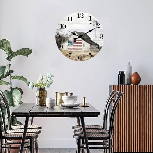 Image of XFM 24 Inch Large Country Barn Wall Clock for Living Room | Silent Non-Ticking Battery Operated Vintage Wooden American Country Decorative for Living Room Kitchen Bedroom Office