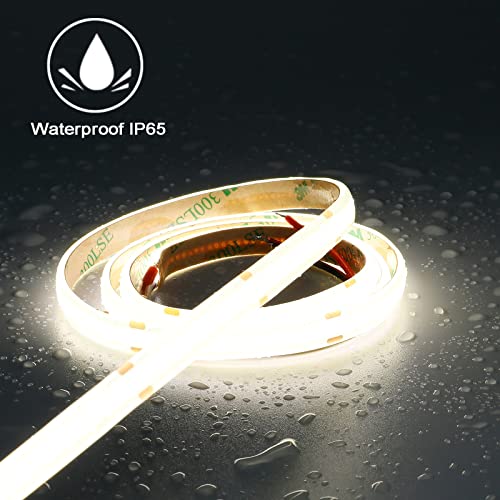 TOPAI 24V COB LED Strip 5000K Daylight White Waterproof IP65 480LEDs/M Super Bright 4000Lm CRI>90 16.4ft Dotless High Density Cuttable Flexible for Cabinet Home DIY Lighting Projects