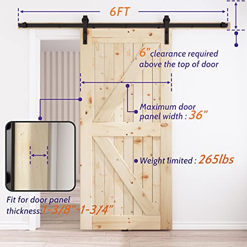 Image of SKYSEN 6FT Sliding barn Door Hardware kit, Barn Door Track, 1 /4 inch Thick Material- Combination Track- Smooth and Quiet- Easy to Install- Black (J Shape-5)